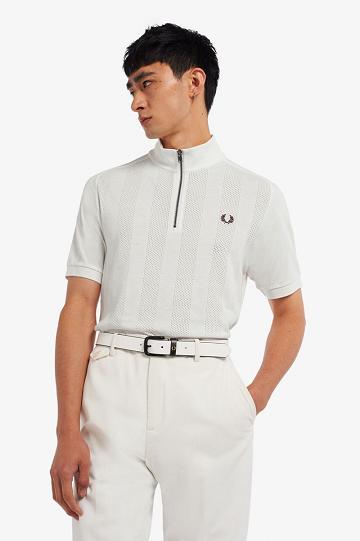 White Fred Perry Zip Neck Raglan Sleeve Polo Men's Shirts | PH 1550MQZA